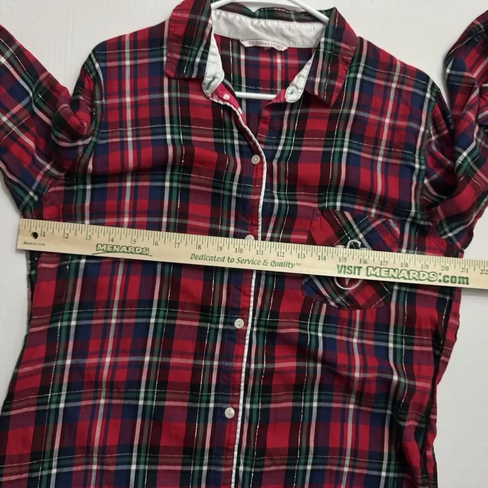 Victoria's Secret Plaid Flannel Sleep Shirt Button Down Nightgown Red Tartan